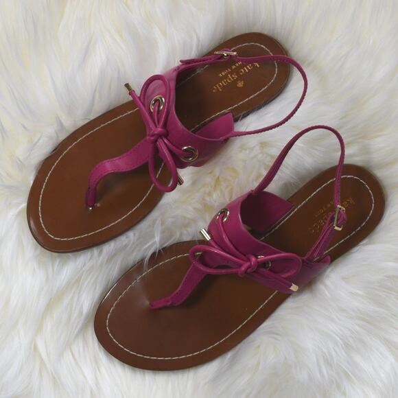 KATE SPADE  Pink “Carolina” Leather Sandals With Bow Size 9M - Picture 1 of 5